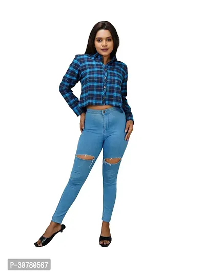 Women Blue Checked Cotton Shirts-thumb4