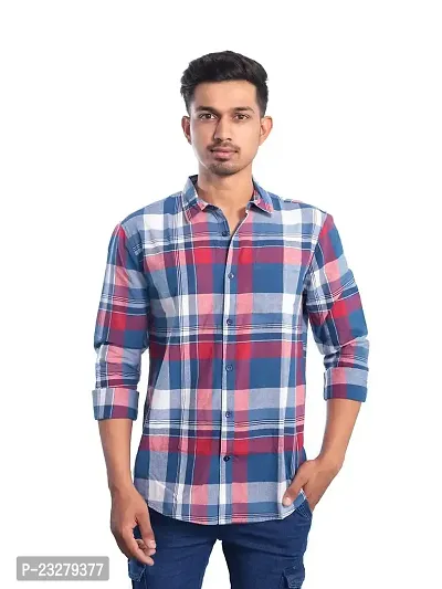 Rad prix Men Blue Checkered Casual Cotton Shirt-thumb0