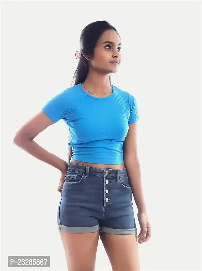 Rad prix Women Blue Cropped T Shirts-thumb3