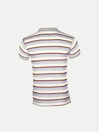 Mens Grey Fashion Striped Cotton Polo T-Shirt-thumb3