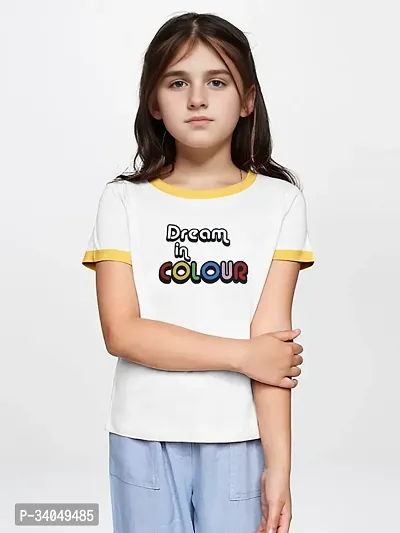 Stylish White Cotton T-shirt For Girls-thumb0