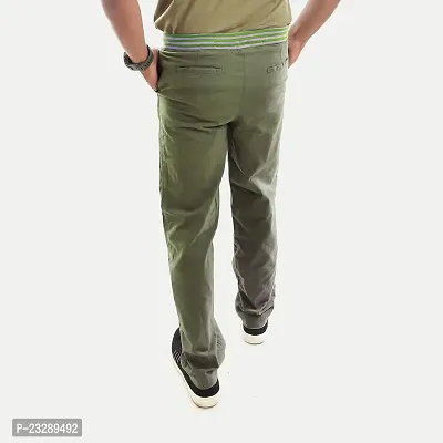 Rad prix Men Solid Olive Twill Trouser with Elastic Waist Band-thumb4