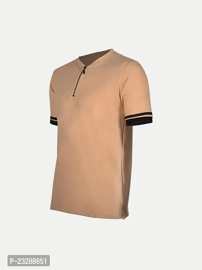 Rad prix Men Solid Tees Henley Neck- Beige Colour-thumb2