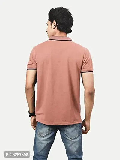 Rad prix Men Pink Cotton Contrast Tipping Zipper Polo T-Shirt-thumb3