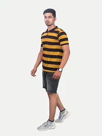 Men Mango and Black Thick Stripes Regular fit T-Shirt-thumb2