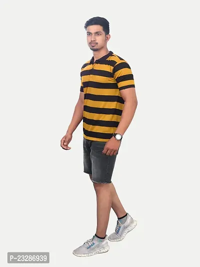 Men Mango and Black Thick Stripes Regular fit T-Shirt-thumb3