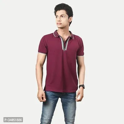 Stylish Maroon Cotton Blend T-Shirt For Men-thumb0