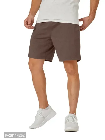 Mens Coffee Brown Solid Knitted Casual Shorts