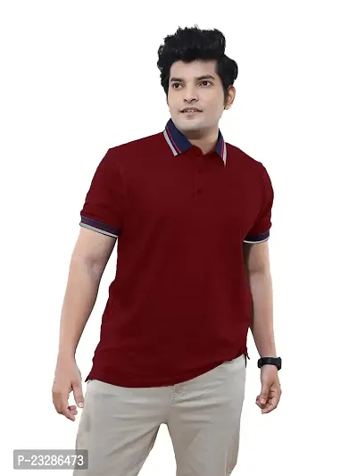 Rad prix Mens Maroon Cotton Jacquard Collar Polo T Shirt