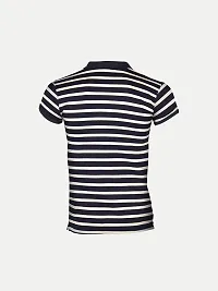 Mens Dark Navy Fashion Striped Cotton Polo T-Shirt-thumb3