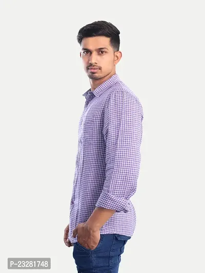 Rad prix Men Violet Gingham Checkered Cotton Casual Shirt-thumb2