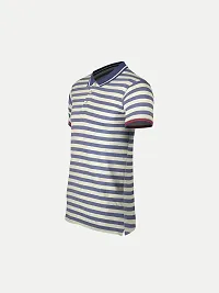 Mens Light Blue Fashion Striped Cotton Polo T-Shirt-thumb1
