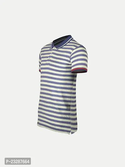 Mens Light Blue Fashion Striped Cotton Polo T-Shirt-thumb2