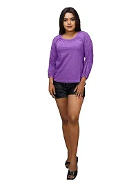 Womens Garment dye knit  Purple Cotton Polo tops-thumb3