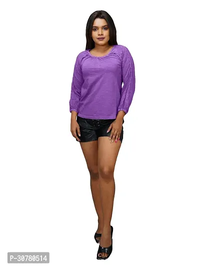 Womens Garment dye knit  Purple Cotton Polo tops-thumb4