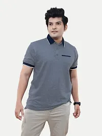 Rad prix Men Grey Cotton Contrast Tipping Polo T-Shirt-thumb2