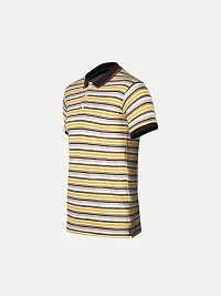 Mens Yellow Fashion Striped Cotton Polo T-Shirt-thumb1