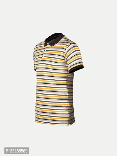 Mens Yellow Fashion Striped Cotton Polo T-Shirt-thumb2