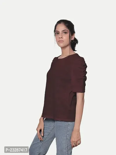 Women Basic Marroon T-Shirt-thumb2