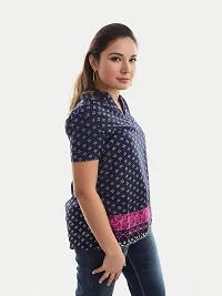 Rad prix Women Navy Blue Casual Printed Tops-thumb1