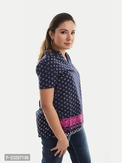 Rad prix Women Navy Blue Casual Printed Tops-thumb2