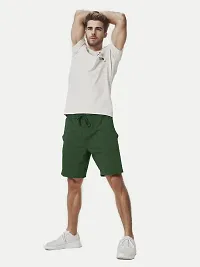 Mens Bottle Green Solid Knitted Casual Shorts-thumb2