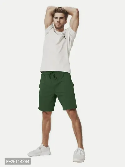 Mens Bottle Green Solid Knitted Casual Shorts-thumb3