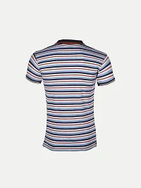 Mens Grey Fashion Striped Cotton Polo T-Shirt-thumb3