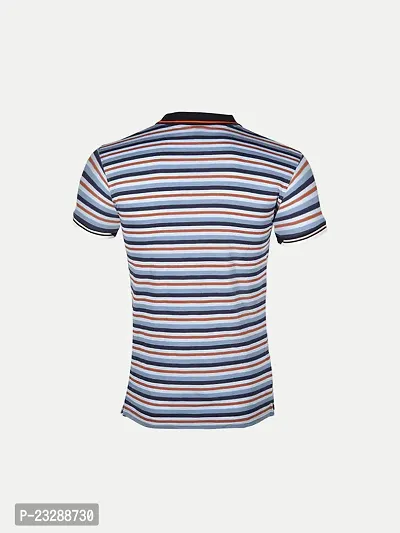 Mens Grey Fashion Striped Cotton Polo T-Shirt-thumb4