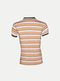 Mens Khaki Fashion Striped Cotton Polo T-Shirt-thumb3