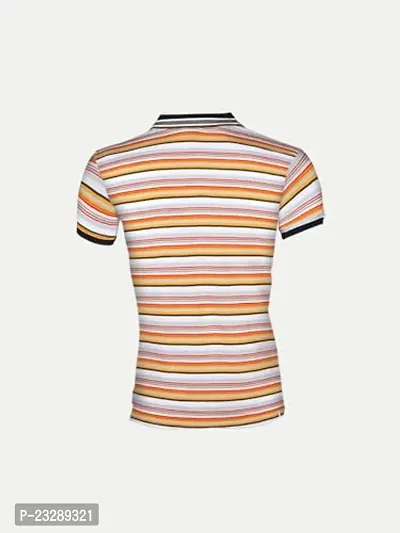 Mens Khaki Fashion Striped Cotton Polo T-Shirt-thumb4