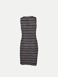 Women Black Stripe Knitted rib Sleeveless Dress-thumb3