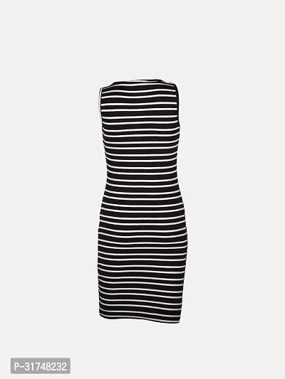 Women Black Stripe Knitted rib Sleeveless Dress-thumb4