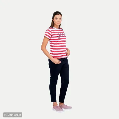 Women Red Striped Printed T-Shirt-thumb4