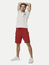 Mens Red Solid Knitted Casual Shorts-thumb2