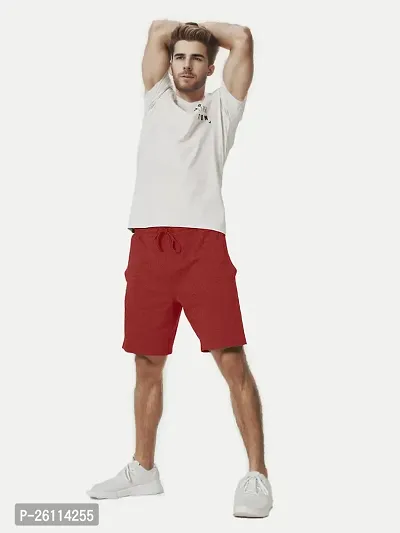 Mens Red Solid Knitted Casual Shorts-thumb3