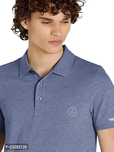 Men Basic Blue Polyester Polo T-Shirt