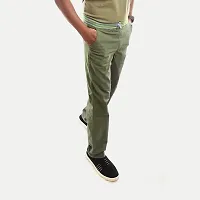 Rad prix Men Solid Olive Twill Trouser with Elastic Waist Band-thumb1