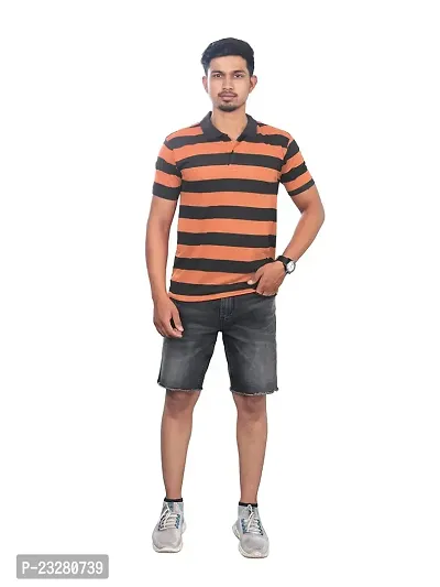 Rad prix Men Orange and Black Thick Stripes Regular fit T-Shirt