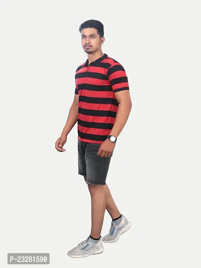 Rad prix Men Red and Black Thick Stripes Regular fit T-Shirt-thumb3