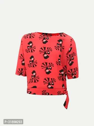 Trendy Red Cotton Printed Top For Girls