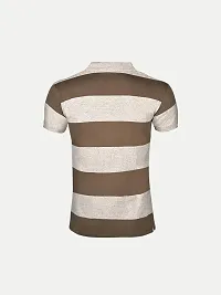 Mens Lt Brown Fashion Striped Cotton Polo T-Shirt-thumb3