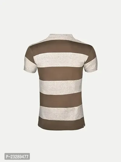 Mens Lt Brown Fashion Striped Cotton Polo T-Shirt-thumb4