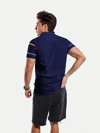 Mens Dark Blue Cotton Fashion Printed Polo T Shirt-thumb4