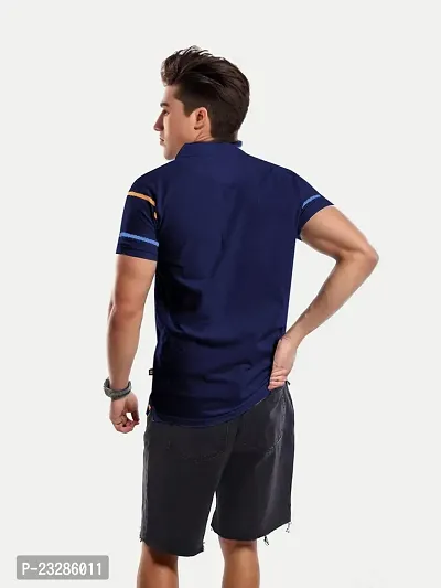 Mens Dark Blue Cotton Fashion Printed Polo T Shirt-thumb5