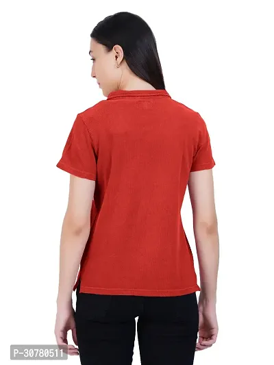 Womens Garment dye knit Rust Polo T-shirts-thumb2