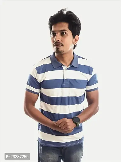 Rad prix Men Blue Contrast Stripe Slim Fit Polo T-Shirt-thumb4