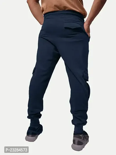 Rad prix Men Cool Dark Blue Cotton Textured Cargo Joggers-thumb4