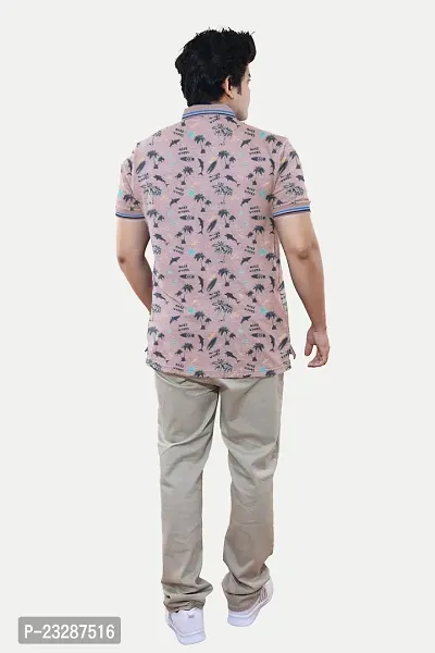Rad prix Men Casual Pink All-Over Floral Printed Cotton Polo t-Shirt-thumb4