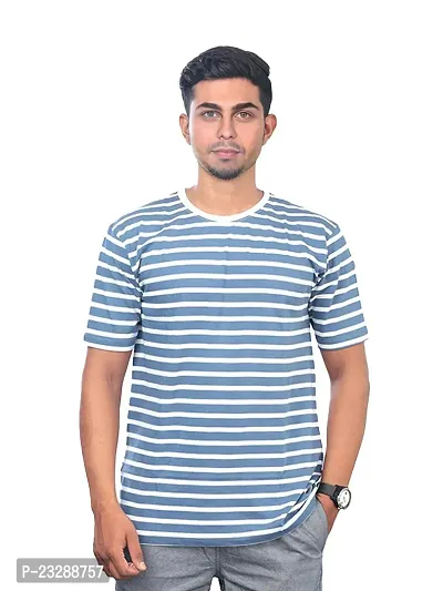 Rad prix Mens Blue Striped Crew Neck T-Shirt